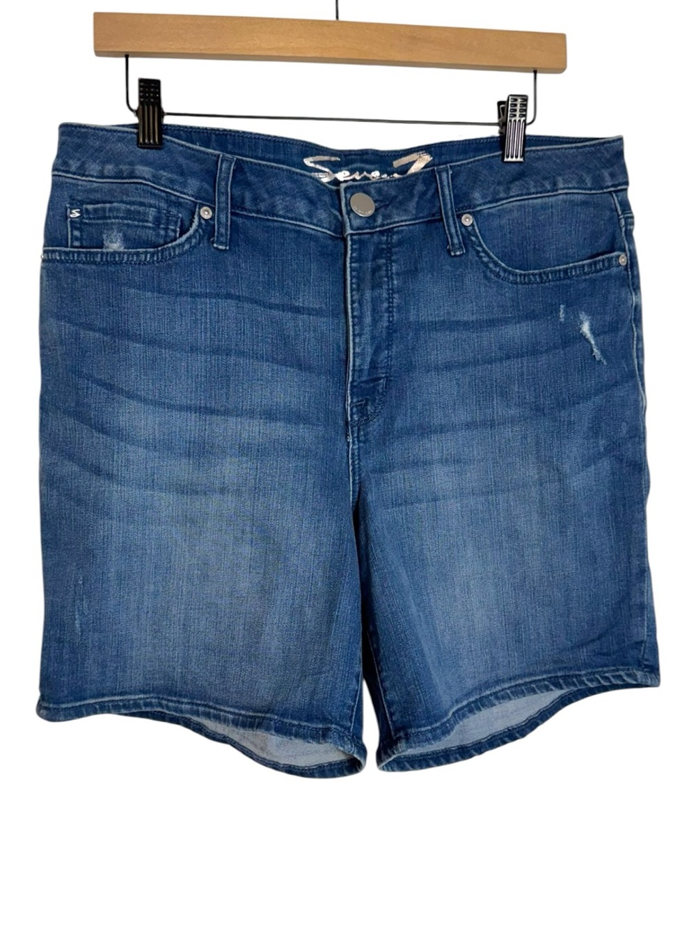 Seven7 Jean Shorts Stretch Comfort Distressed Blue Denim High Rise Women’s 14